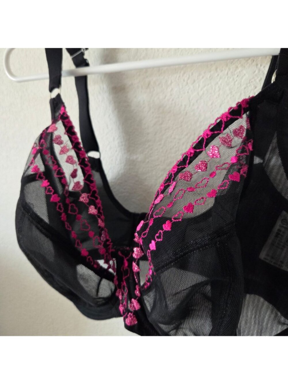 Elomi Size 32K Sheer Black Pink Embroidered Mesh Metallic Underwire Bra Romance - Picture 2 of 7